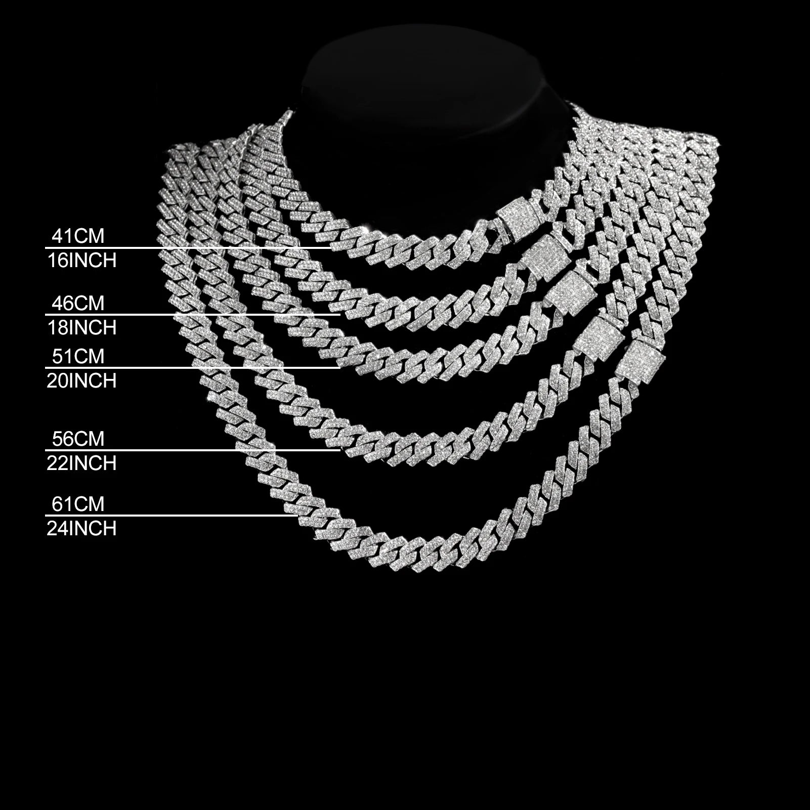 16/18/20/22/24inch Prong Cuban Link Chain for Women Men Iced Out 2 Row Rhinestone Miami Rhombus Hip Hop Cuban Necklaces Jewelry - Live Store 4U