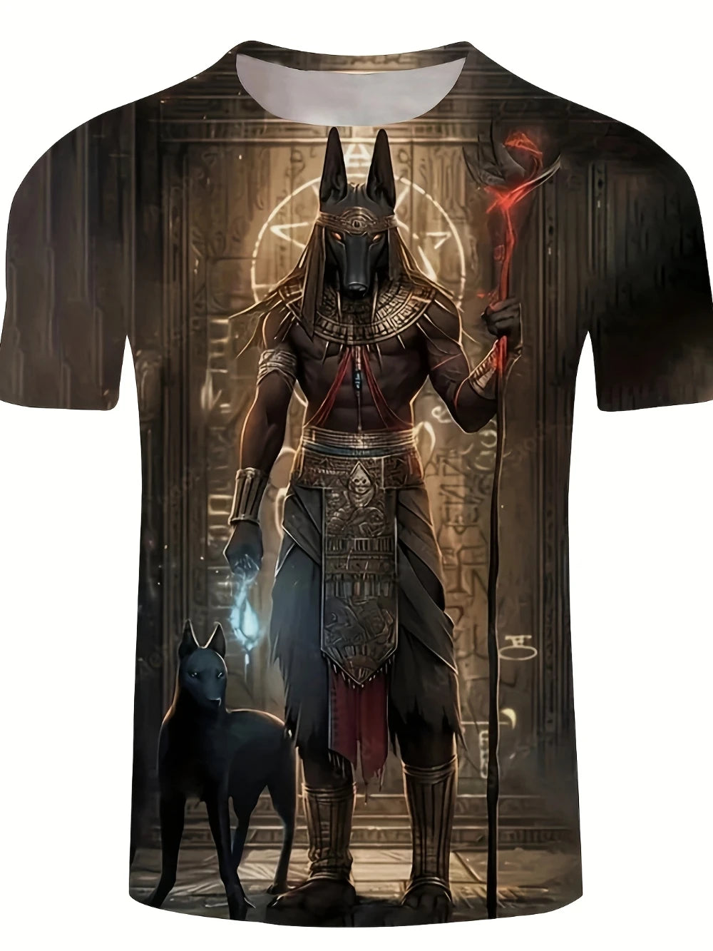 Egyptian Mythology Pattern Men's T-Shirt Hunting Tmall and Anubis Design Cyberpunk Style Short Sleeve Men's Light Casual Edition