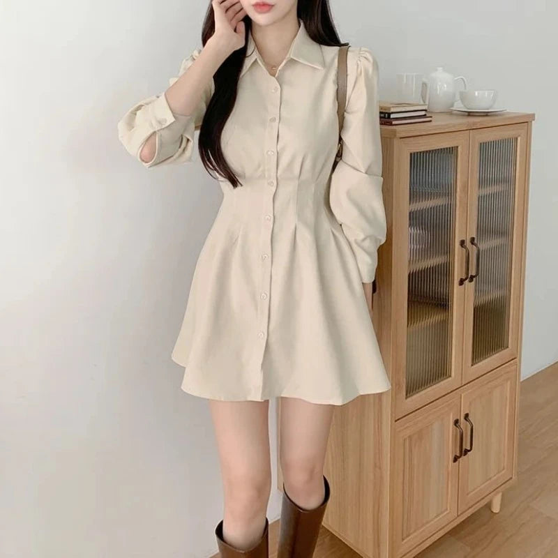Shirt Woman Long Sleeve Dress Vintage One Pieces Clothes Aesthetic Sensual Sexy Korean Fashion Beach Hot Pink Dresses for Women