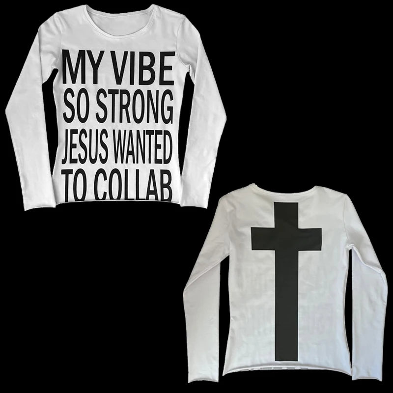 Vintage Harajuku Gothic Hip Hop Emo Girl Casual Long Sleeve Tee Sexy Slim Chic Print Crop Top Grunge Punk Women's Y2K Streetwear