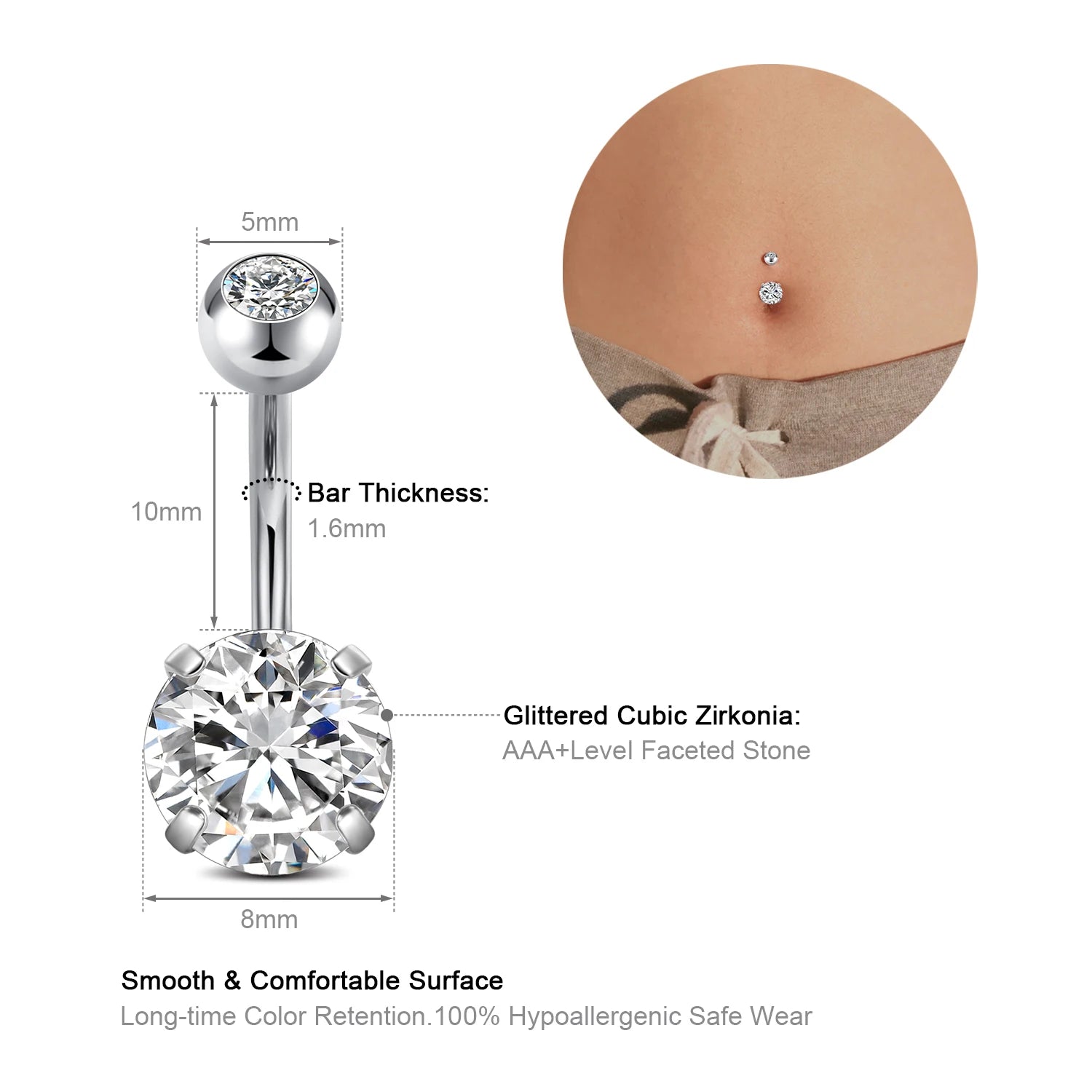 1pc 14G Belly Button Rings Navel Nombril Piercing Stainless Steel Belly Rings Women CZ Body Piercing Crystal Belly Rings Jewelry