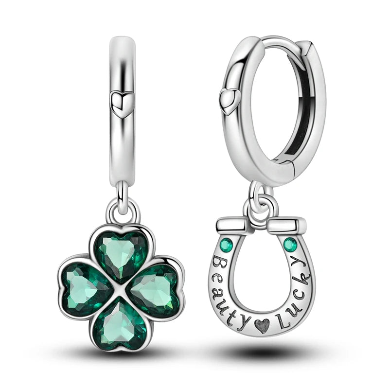 925 Sterling Silver Star Moon Hoop Earrings Sparkling Cubic Zircon Clover Earrings For Women Pretty Wedding Party Jewelry Gifts