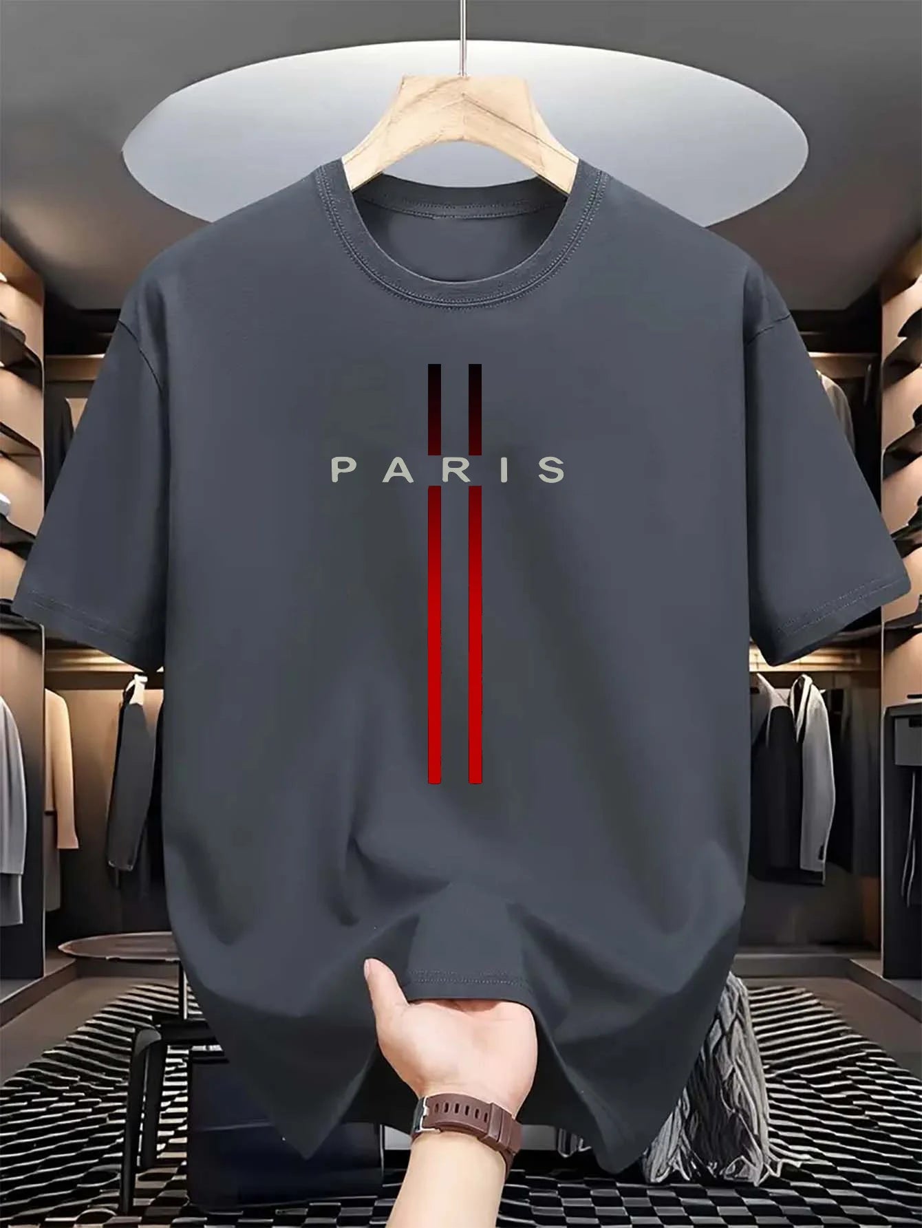 Men's 100% pure cotton summer casual loose fashion Paris letter printed comfortable round neck short sleeved T-shirt top - Live Store 4U