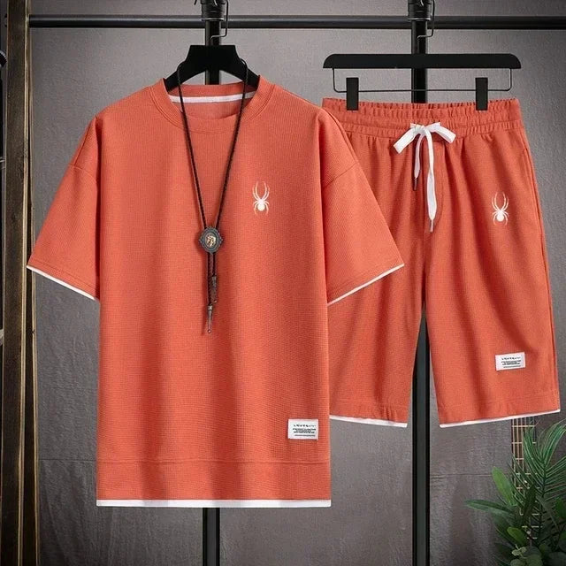 Men's short sleeved T-shirt and sports shorts set casual sportswear Korean fashion summer - Live Store 4U