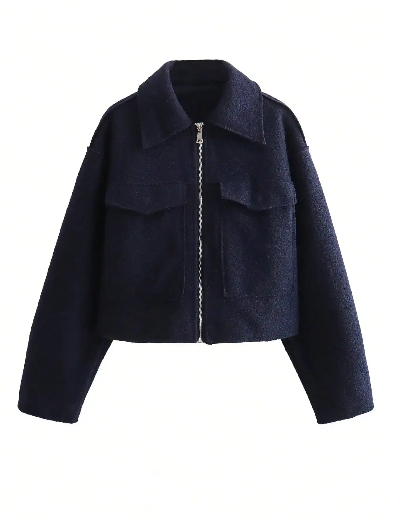 TRAFZA Women Elegant Solid Jacket Front Pocket Long Sleeve Zipper Jackets Coat For Woman Fashion Autumn Casual Outerwear