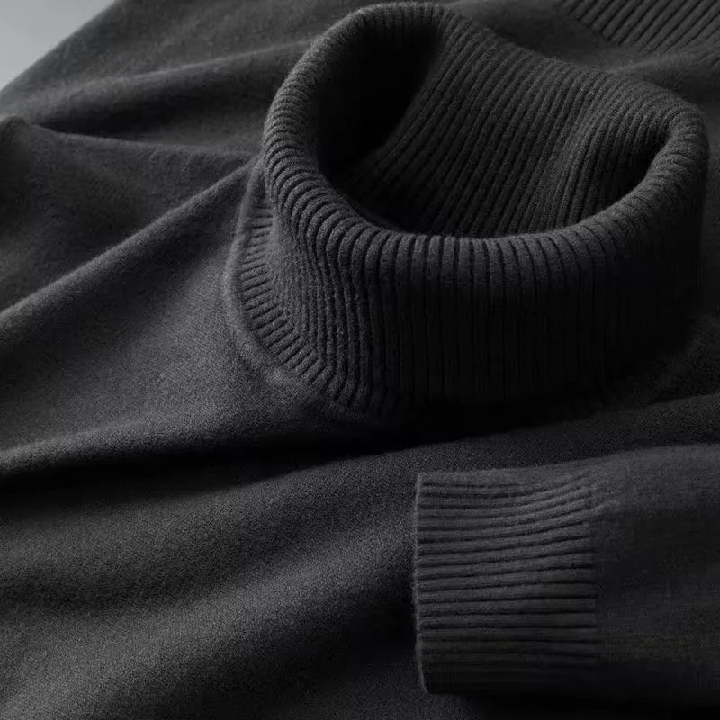 New Mens Knitted Sweaters Solid Color Turtleneck Breathable Pullovers Warm Outdoor Basic Streetwear autumn Business Tops - Live Store 4U