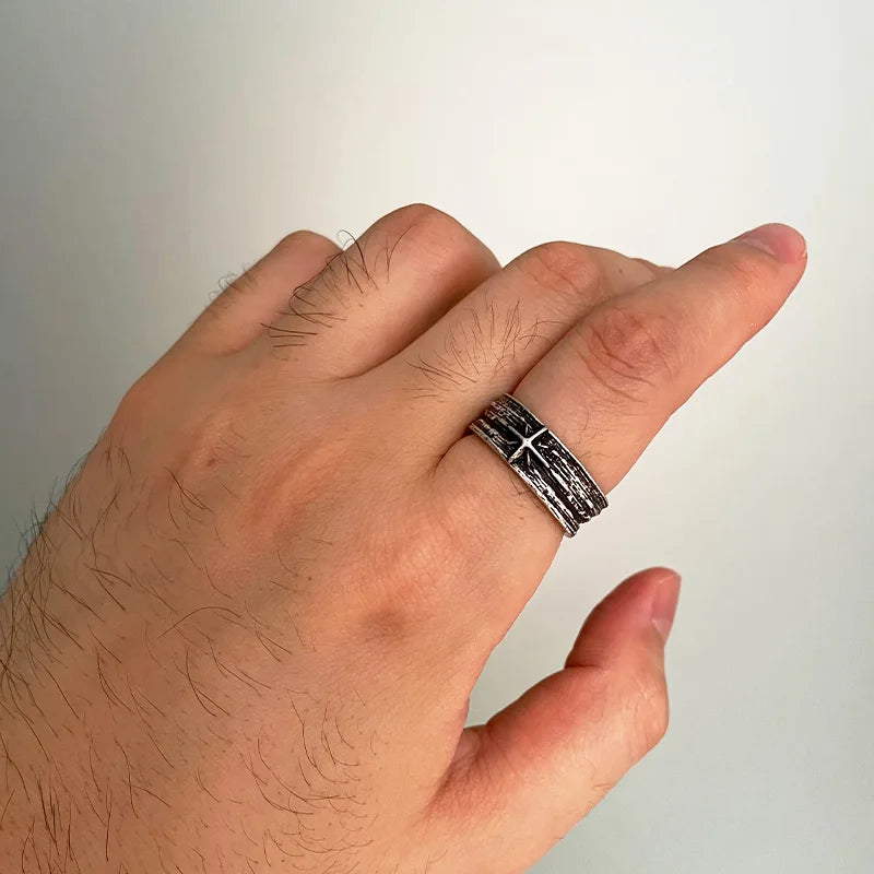 Retro Stary Night Art Ring For Men Silver Color Punk Gothic Adjustable Open Ring Rock Handmade Unisex Jewelry Accessories Gift - Live Store 4U