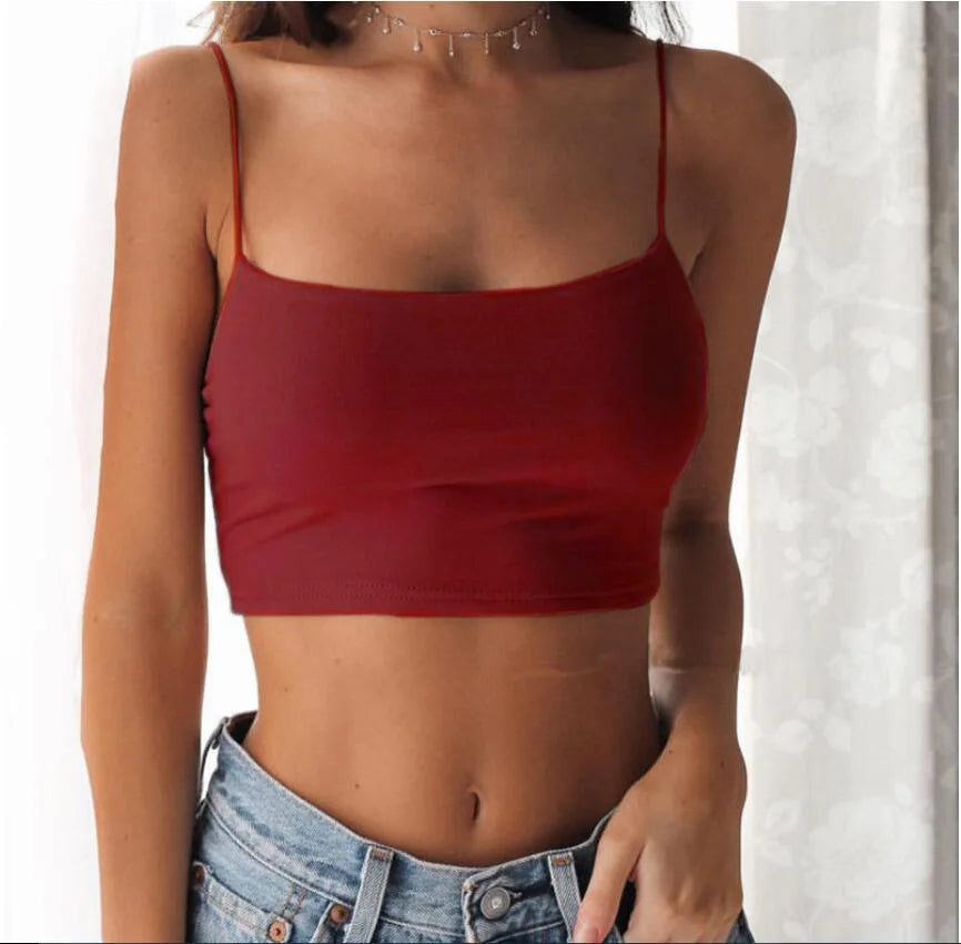 Hot Sale!Women Summer Camisole Crop Tops Sleeveless Slim Sling T-shirt Black White Bottoming Tanks Bra Underwear Vest Tops - Live Store 4U
