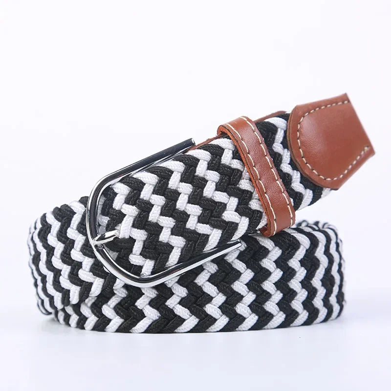 107/120/130cm UNISEX Casual Knitted Pin Buckle Women Belt Woven Canvas Elastic Expandable Braided Stretch Jeans Belts for Men - Live Store 4U