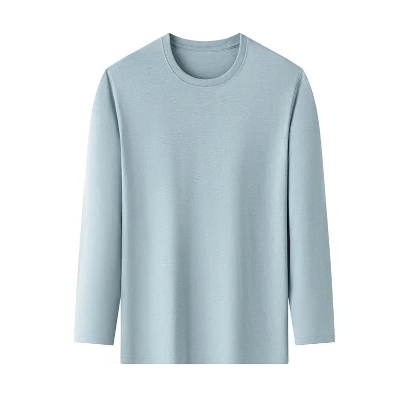 Men's Solid Color Round Neck Cotton Long Sleeved T-shirt Summer Comfortable Top - Live Store 4U