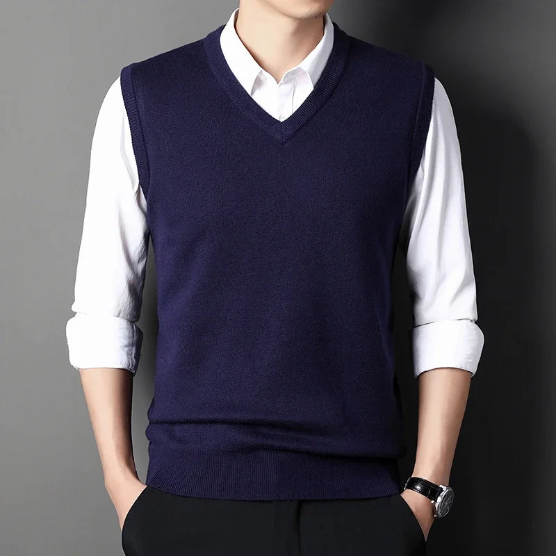 Men's Solid Color Sweater Vest Casual Fashion Warm Top for All Seasons Comfortable Breathable Layering Essential - Live Store 4U