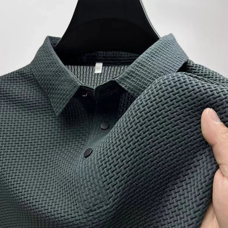 New Men's Business Casual Short Sleeved Bone Flower Solid Color POLO Shirt Fashion Breathable Comfortable Summer Versatile Top - Live Store 4U