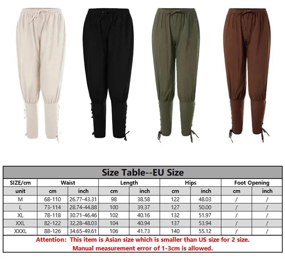 2Pcs Men's Medieval Knight Costume Set Renaissance Cosplay Pirate Shirts Ankle Banded Pants For Halloween Cotton Linen Fabric - Live Store 4U