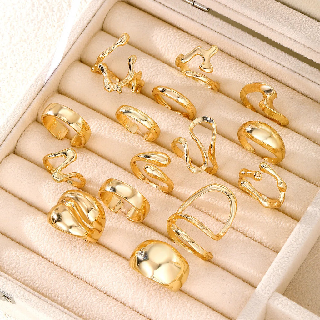 15Pcs/Set Exaggerated Metal Irregular Lines Water Droplet Smooth Rings for Women Men Punk Retro Boho Fashion Jewelry Gift - Live Store 4U