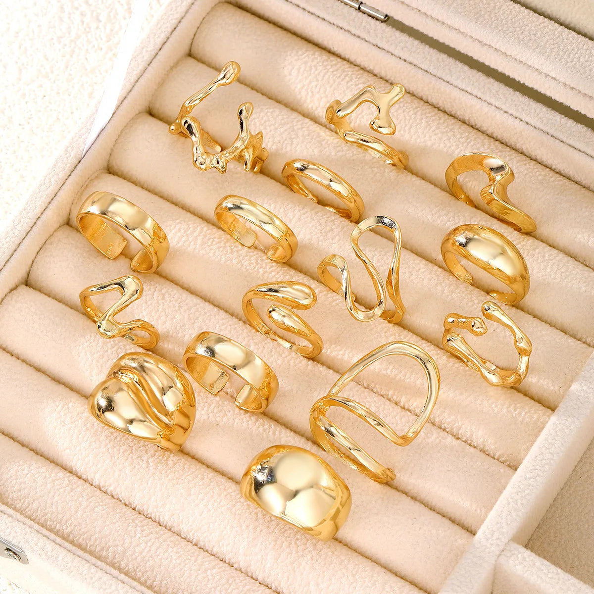 15Pcs/Set Exaggerated Metal Irregular Lines Water Droplet Smooth Rings for Women Men Punk Retro Boho Fashion Jewelry Gift - Live Store 4U