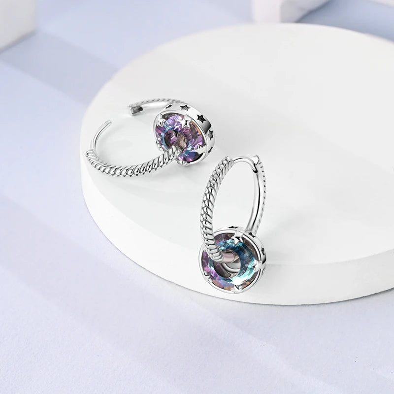 925 Sterling Silver Star Moon Hoop Earrings Sparkling Cubic Zircon Clover Earrings For Women Pretty Wedding Party Jewelry Gifts