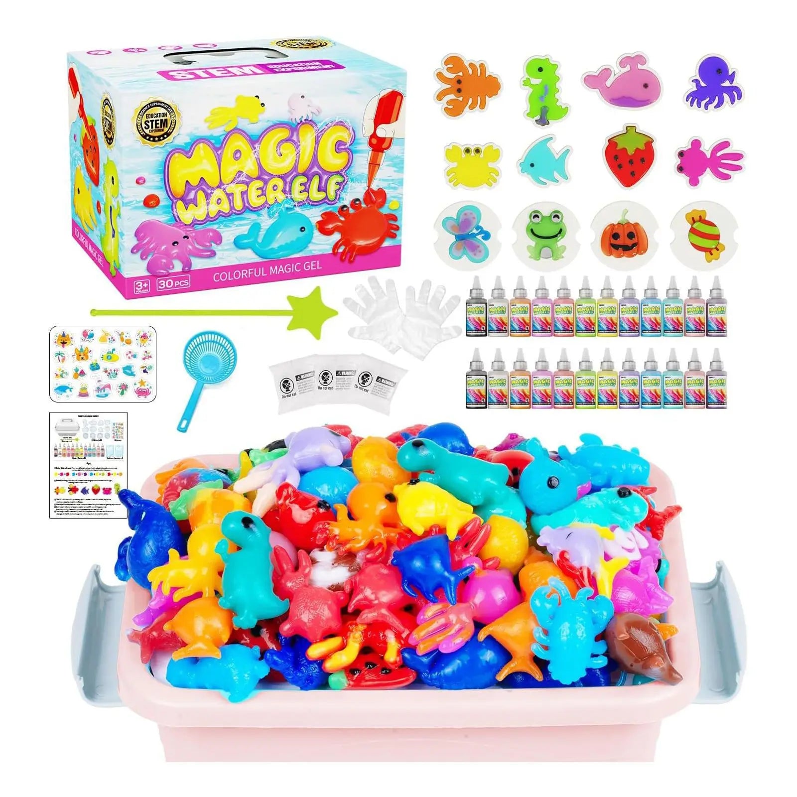 Abifny Magic Water Toy Elf Kit, Aqua Water Fairy Gel 12 Magic Gels Kit 12 Molds Creative Water Pets Squishy Toy DIY STEM for Kid