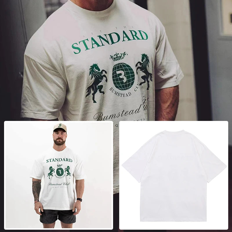 New Gym Fitness T-shirt Loose Oversized Cotton Men Short Sleeves Bodybuilding Sports Tees Summer Training Workout Jogging Tops - Live Store 4U