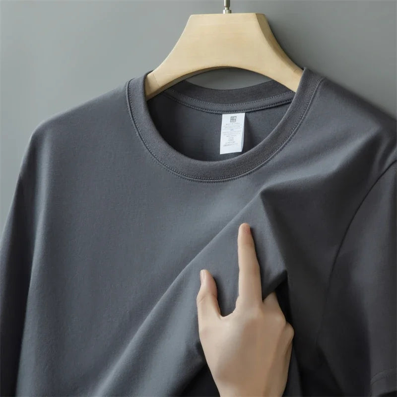 230g Men's Oversized Thick Round Neck T-shirt Summer Short Sleeved T-shirt Pure Cotton Solid Color Top Casual Versatile T-shirt - Live Store 4U