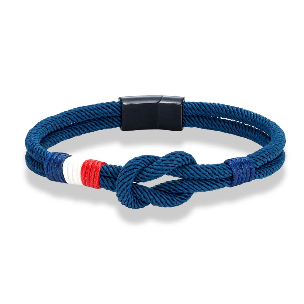 MKENDN Black Stainless Steel Square Knot Rope Bracelet Men Women Handmade Woven Double-Layer Design France Flag Couple Jewelry - Live Store 4U