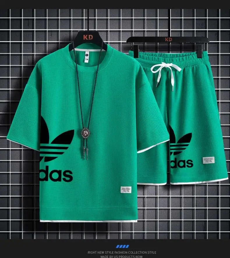 Summer 2025 New Men's pullover sportswear Set, fashionable basketball men's casual short-sleeved T-shirt + shorts two-piece set - Live Store 4U