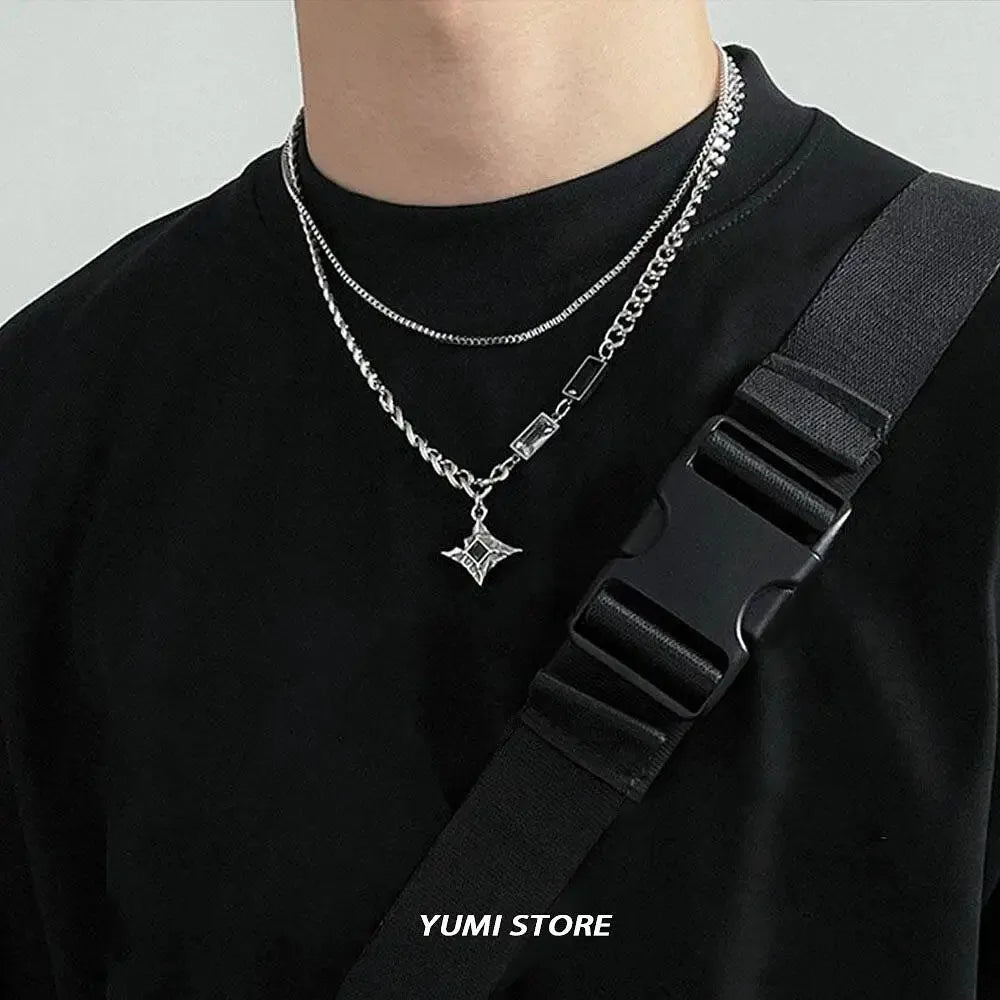 Hip Hop Zircon Star Double Layer Necklace For Men Women Trend Charm Titanium Steel Pendant Chain Unisex Jewelry Wholesale - Live Store 4U
