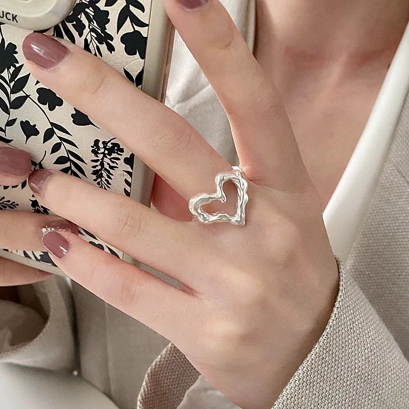 925 Sterling Silver Rings for Women Men Couple Minimalist Handmade Simple Heart Ring Party Jewelry Gift Prevent Allergy - Live Store 4U
