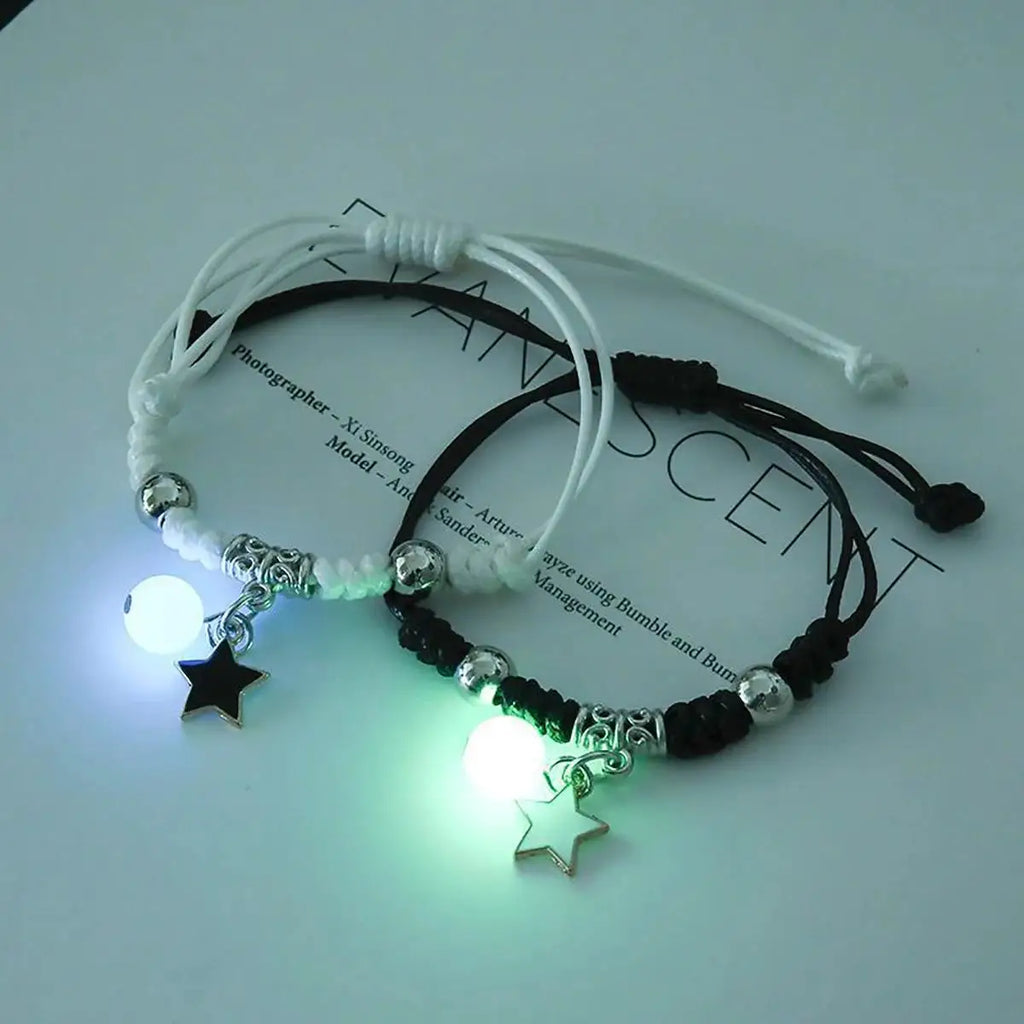 2PC Fashion Luminous Beads Star Couple Bracelet for Women Men Charm Cat Flower Heart Moon Love Matching Friend Bracelet Jewelry - Live Store 4U