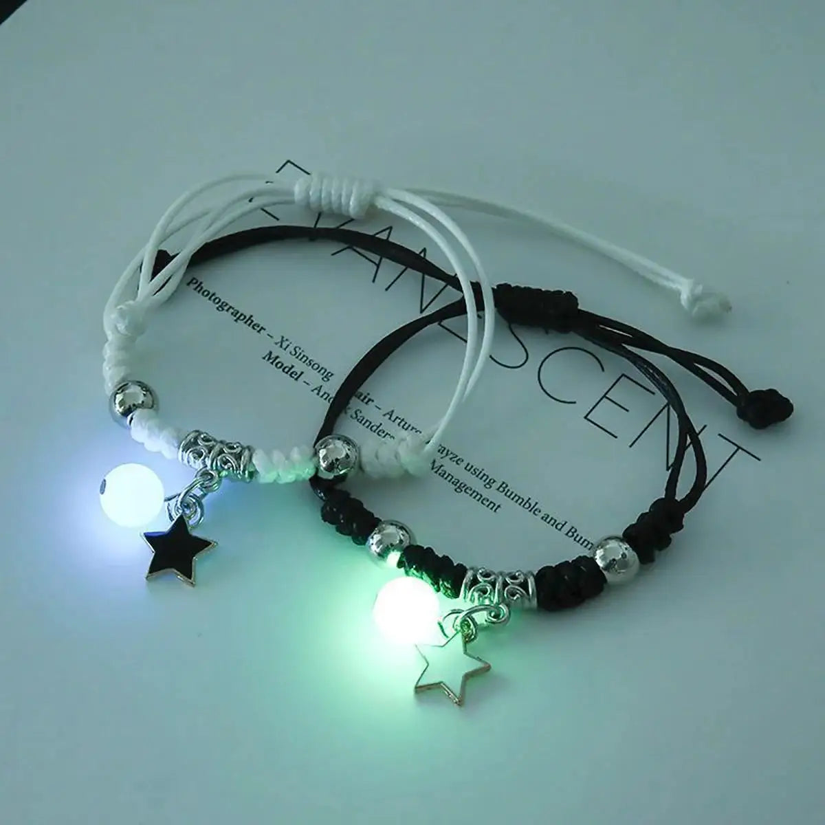2PC Fashion Luminous Beads Star Couple Bracelet for Women Men Charm Cat Flower Heart Moon Love Matching Friend Bracelet Jewelry - Live Store 4U