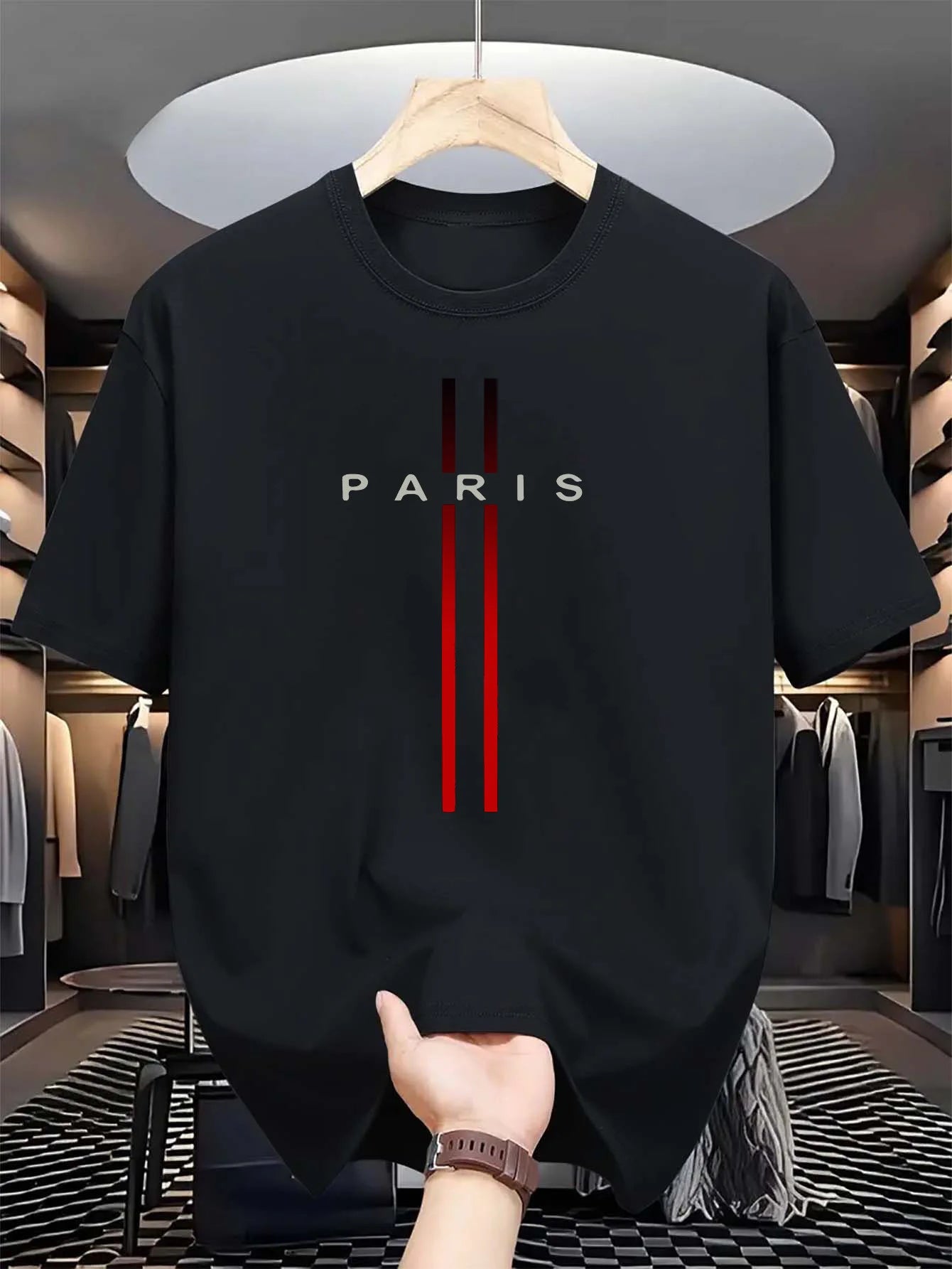 Men's 100% pure cotton summer casual loose fashion Paris letter printed comfortable round neck short sleeved T-shirt top - Live Store 4U