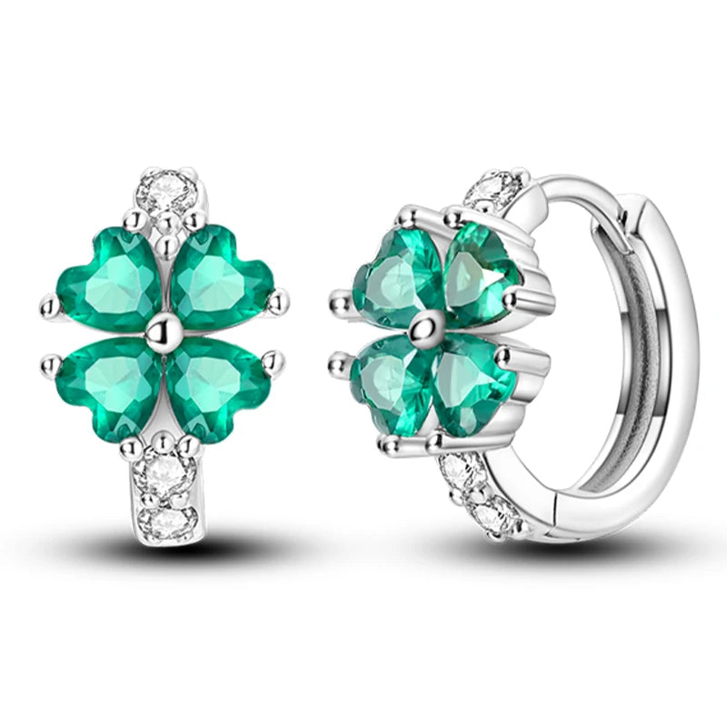 925 Sterling Silver Star Moon Hoop Earrings Sparkling Cubic Zircon Clover Earrings For Women Pretty Wedding Party Jewelry Gifts