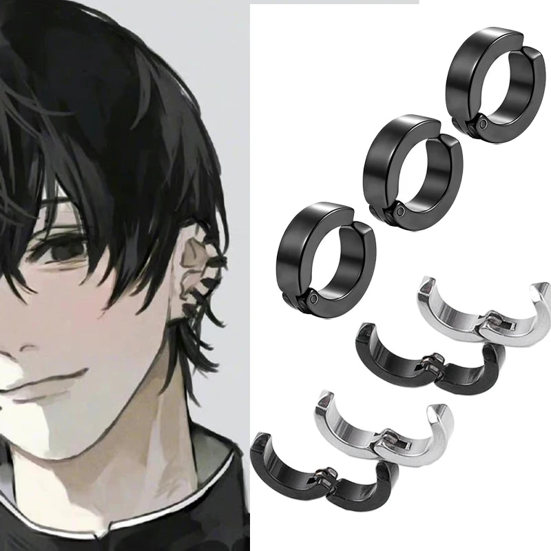 2pcs Anime Chainsaw Man Yoshida Hirofumi Cosplay Ear Clip Earrings Women Men Punk Black No Pierced Fake Ear Circle Pop Jewelry - Live Store 4U