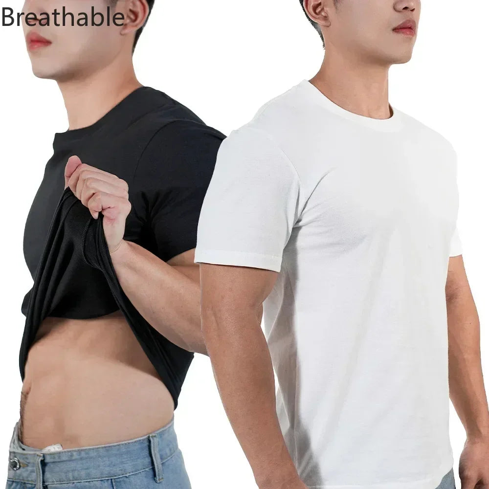 Men T shirts Polyester Thin Short-sleeve Tee Fitness Muscle Joggers Bodybuilding Quick Dry tshirt Male Gym Clothes Oversize tops - Live Store 4U