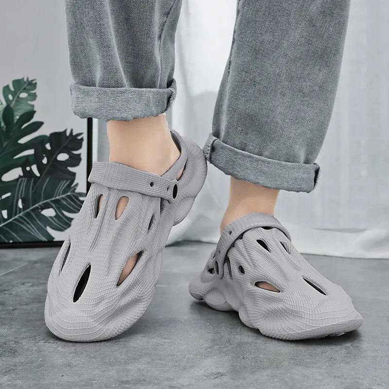 Shevalues Summer New Hollow Sandals For Men Outdoor Fashion Hole Clogs Slippers Men Non-slip Garden Shoes Soft Sole Beach Slides