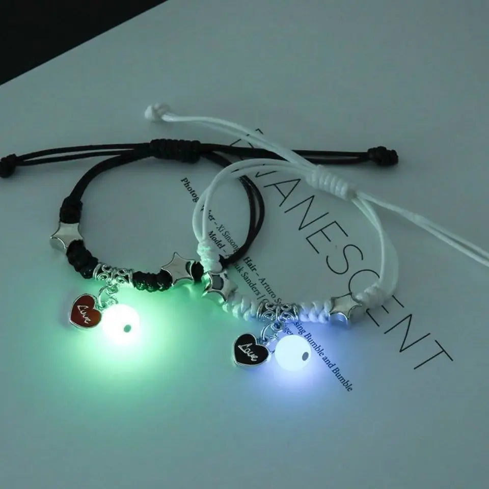 2PC Fashion Luminous Beads Star Couple Bracelet for Women Men Charm Cat Flower Heart Moon Love Matching Friend Bracelet Jewelry - Live Store 4U