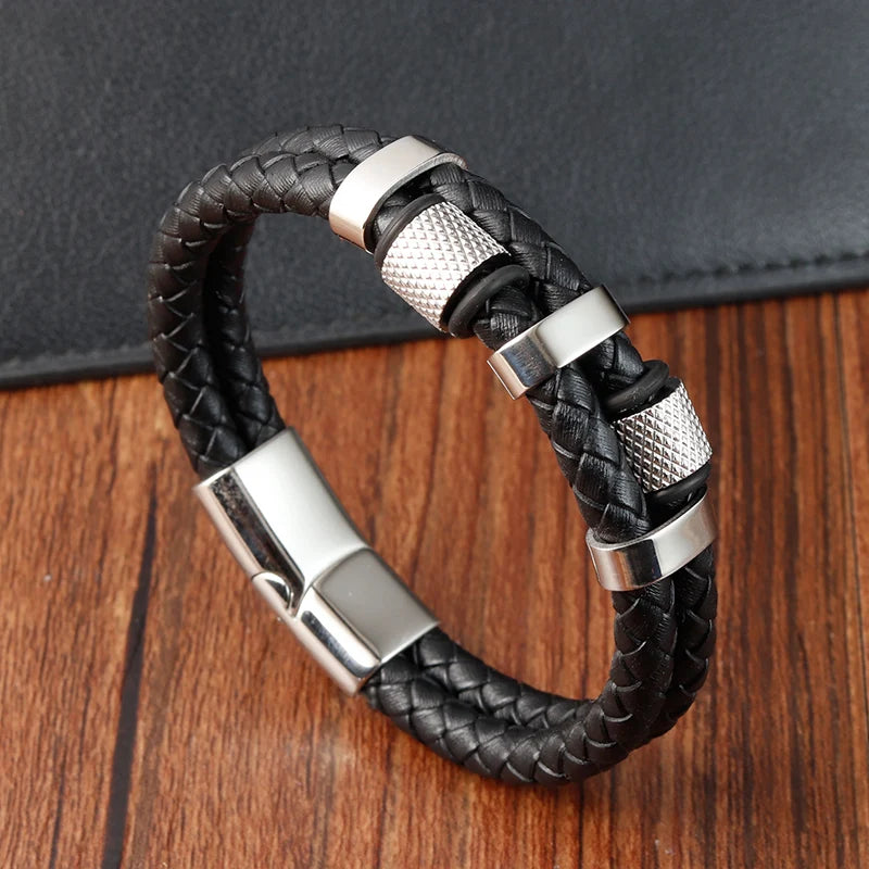 Charm Braid Rope Bracelet For Men Stainless Steel Magnetic Buckle Genuine Leather Bracelets & Bangles Male Female Jewelry - Live Store 4U