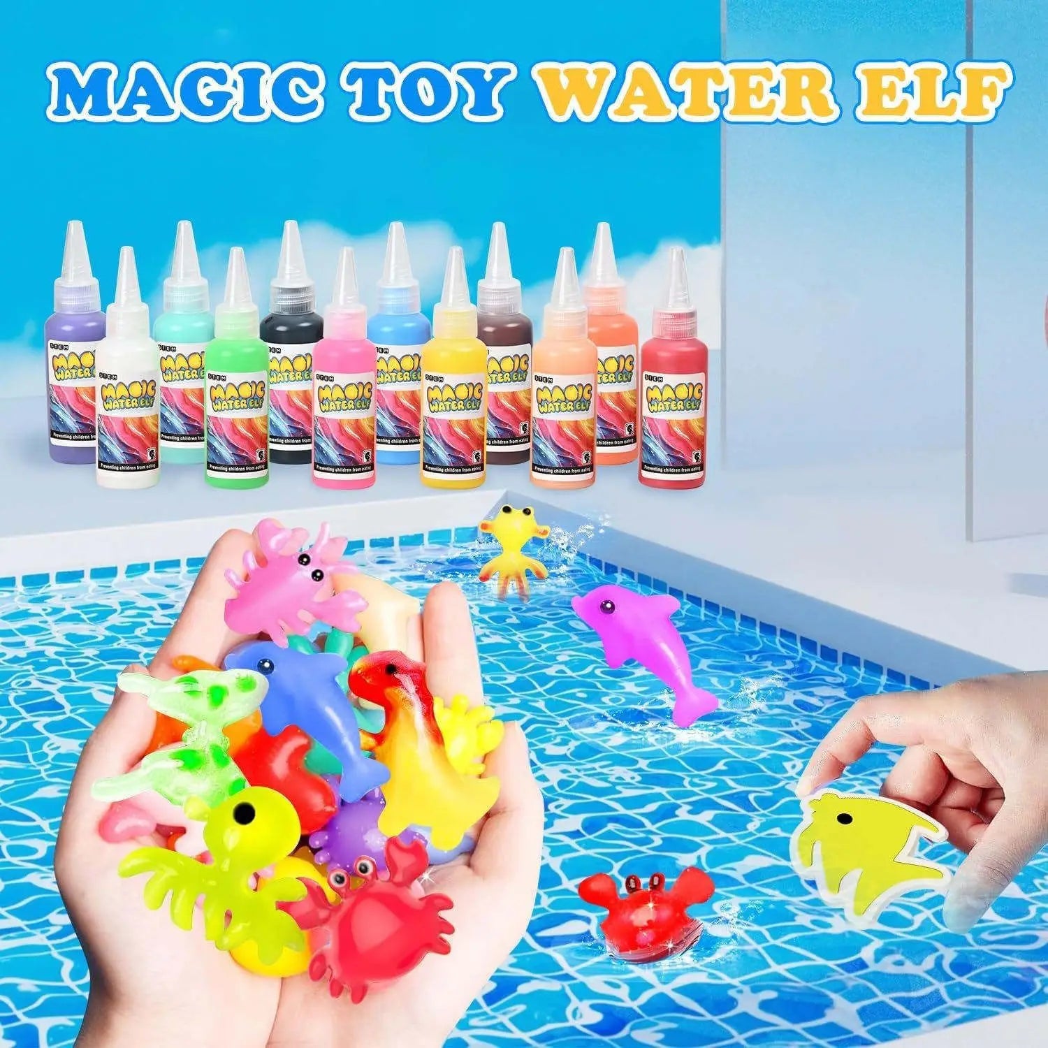 Abifny Magic Water Toy Elf Kit, Aqua Water Fairy Gel 12 Magic Gels Kit 12 Molds Creative Water Pets Squishy Toy DIY STEM for Kid