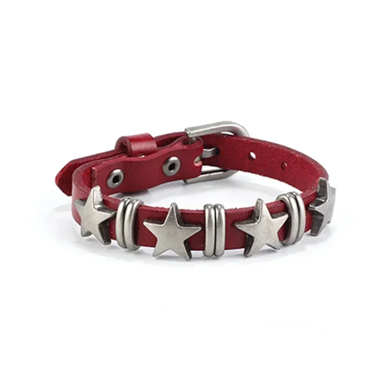 Punk Hip Hop Rock PU Leather Bracelet Unisex Trendy Chain Skull Pentagram Rivet Bracelet Party Jewelry Accessories - Live Store 4U