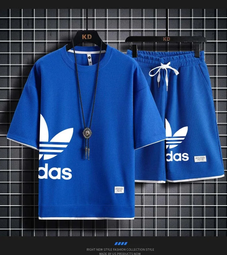 Summer 2025 New Men's pullover sportswear Set, fashionable basketball men's casual short-sleeved T-shirt + shorts two-piece set - Live Store 4U