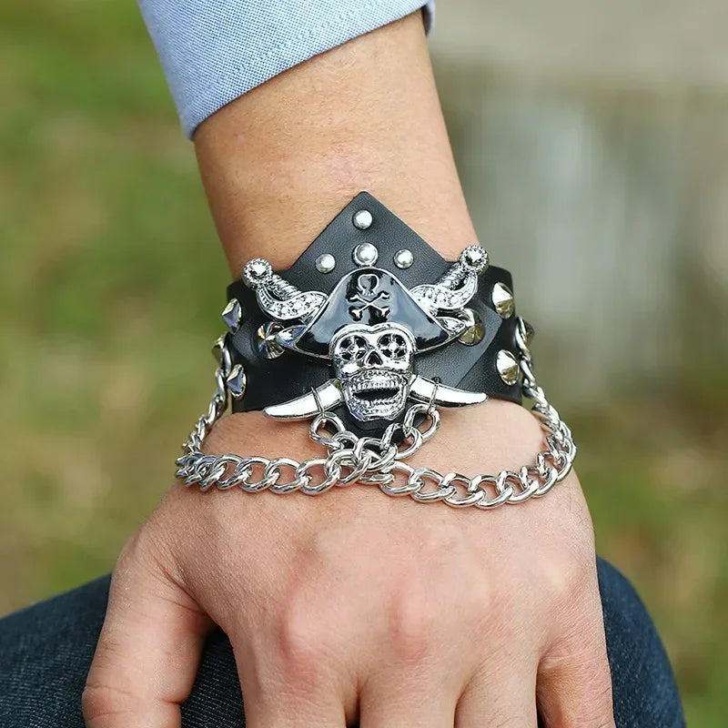 Hip Hop Rock PU Leather Bracelet Men and Women Punk Spikes Rivets Skull Heart Cross Creative Party Bracelet Jewelry Accessories - Live Store 4U