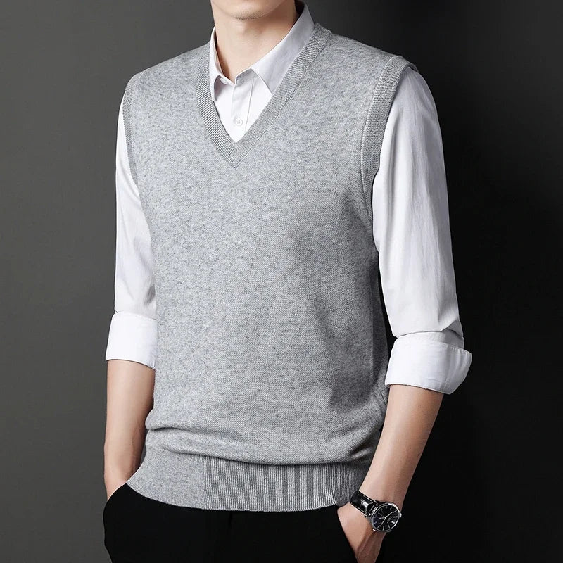 Men's Solid Color Sweater Vest Casual Fashion Warm Top for All Seasons Comfortable Breathable Layering Essential - Live Store 4U