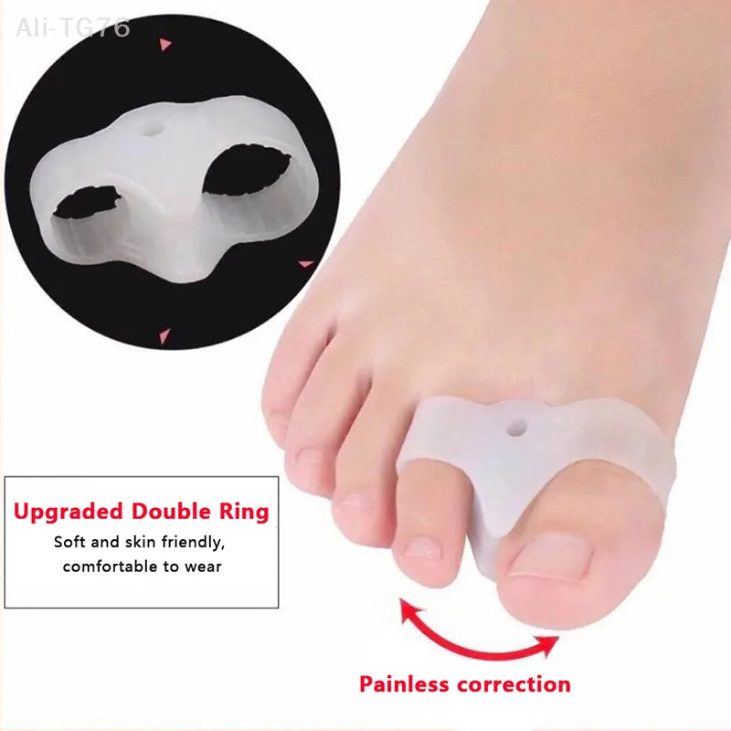 2PCS Silicone Gel Thumb Corrector Double Ring Bunion Toe Hallux Valgus Protector Finger Separator Adjuster for Foot Care
