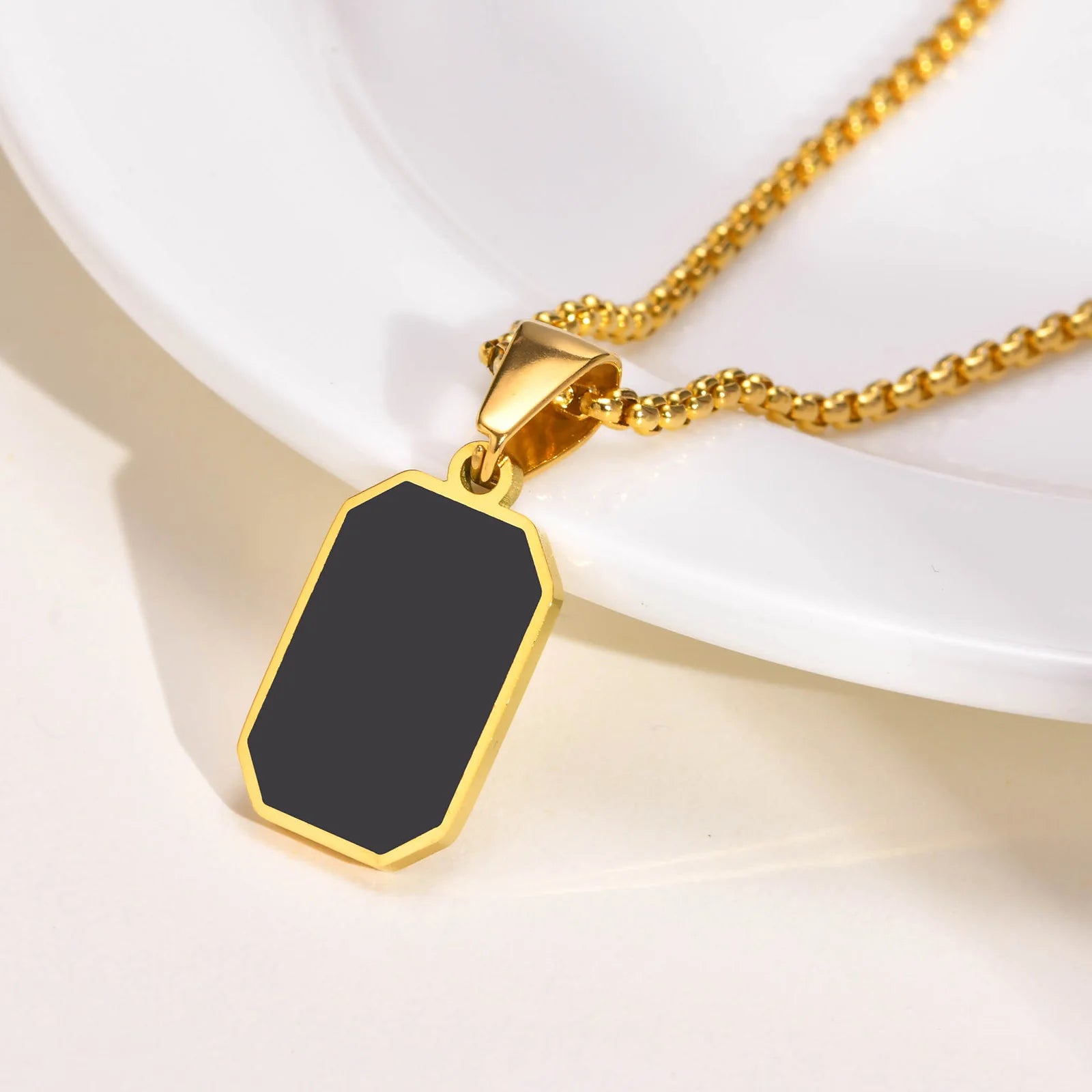 Vnox Small Dogtags Pendant Necklaces for Men Boys,Black Silver Color Stainless Steel Military Dog Tag with Box Chain Gift to Him