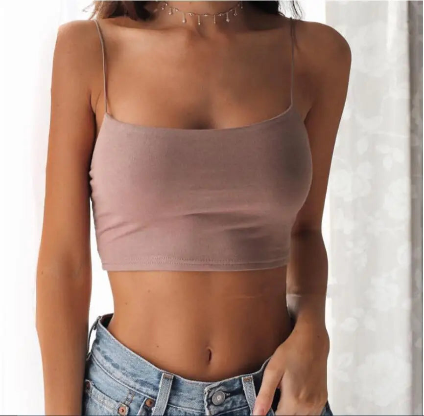 Hot Sale!Women Summer Camisole Crop Tops Sleeveless Slim Sling T-shirt Black White Bottoming Tanks Bra Underwear Vest Tops - Live Store 4U