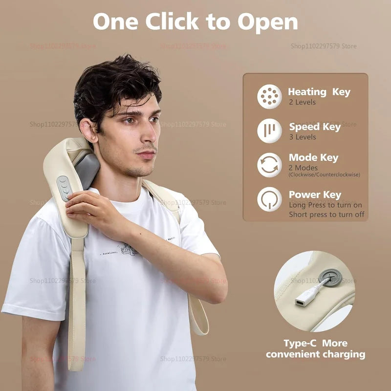 20W Beige Neck And Shoulder Massager Wireless Shoulder And Back Kneading Massage Shawl Trapezius Neck Cervical Masajeador