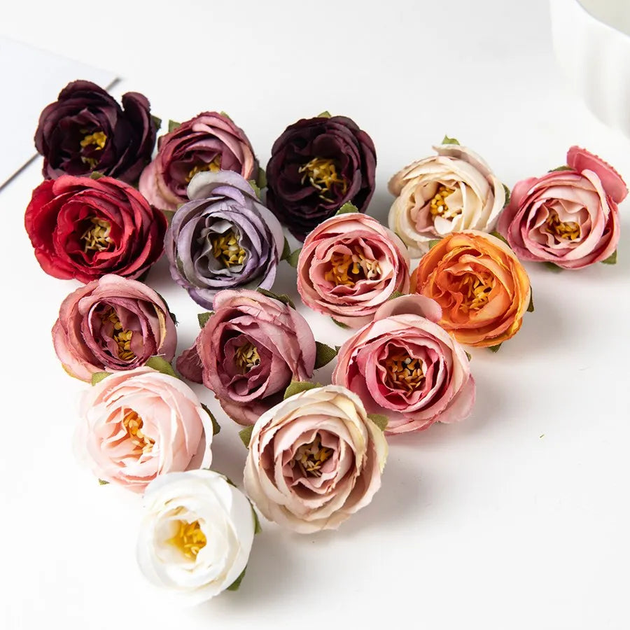 50/100Pcs Silk Tea Bud Roses Home Wedding Christmas Decoration Bridal Accessory Outdoor Garland Diy Scrapbook Artificial Flowers
