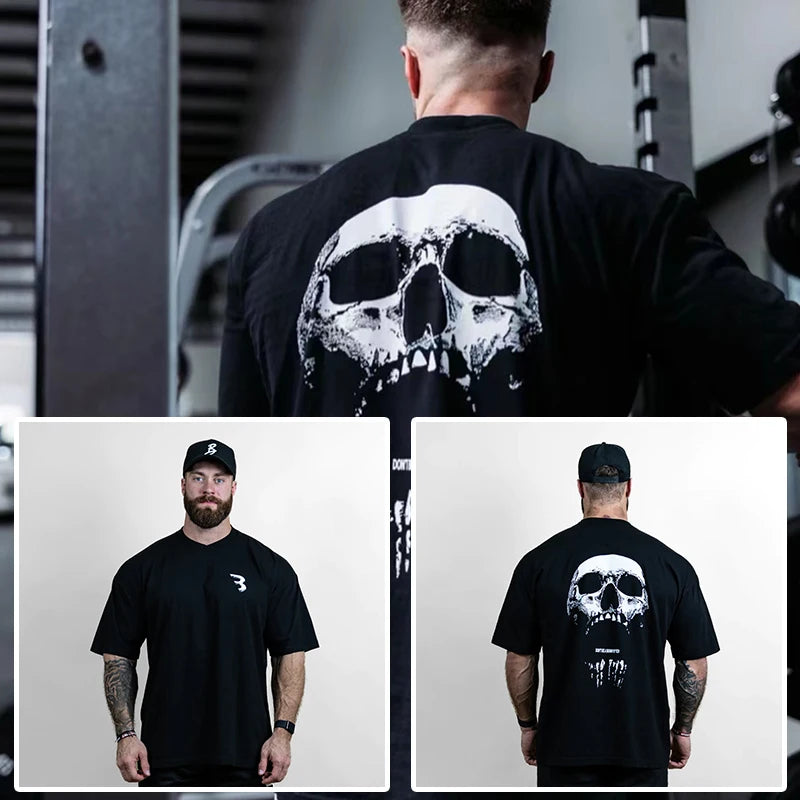 New Gym Fitness T-shirt Loose Oversized Cotton Men Short Sleeves Bodybuilding Sports Tees Summer Training Workout Jogging Tops - Live Store 4U