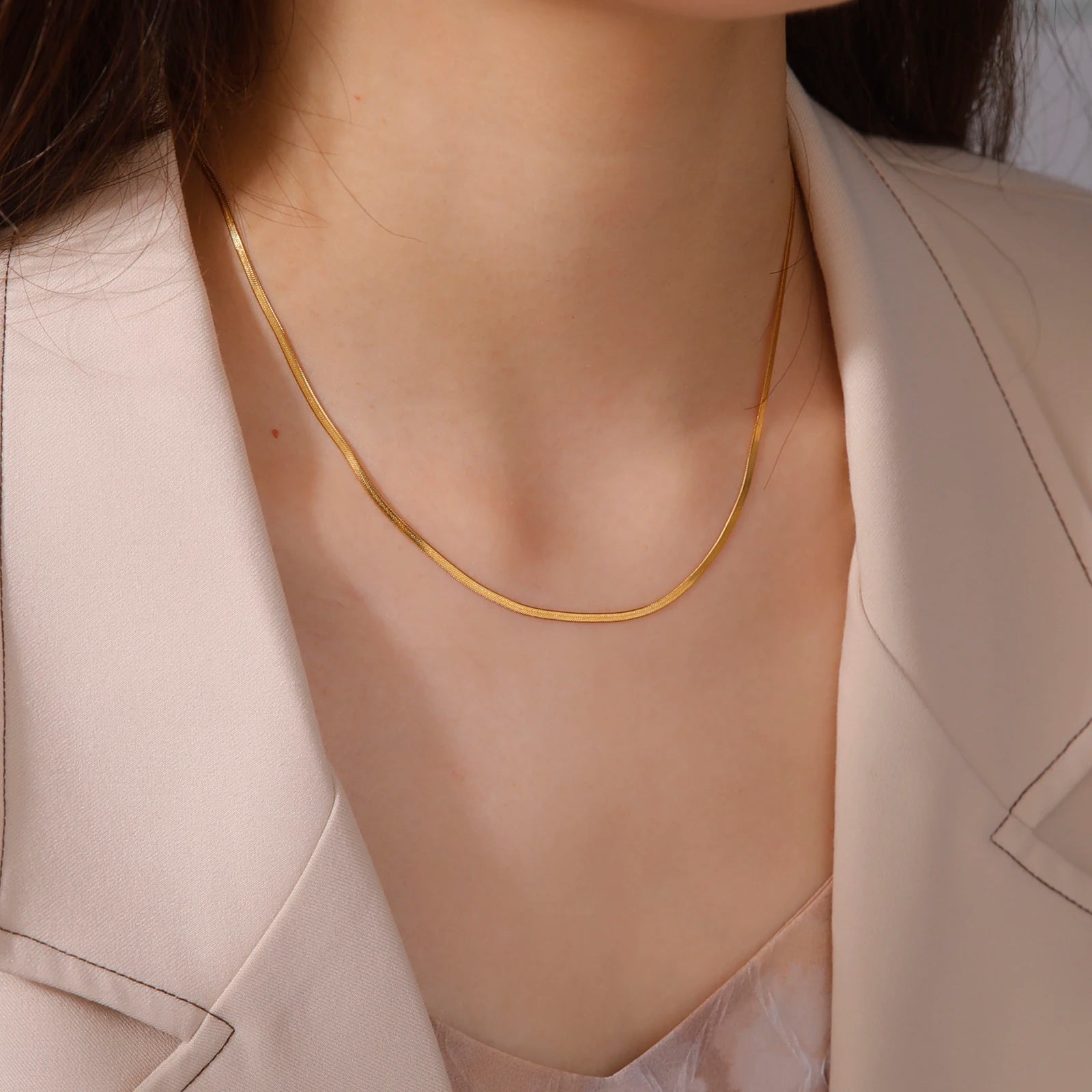 Skyrim Stainless Steel Snake Chain Necklace for Women Men Gold Color Herringbone Choker Neck Chains 2025 Trend Jewelry Gift Hot - Live Store 4U