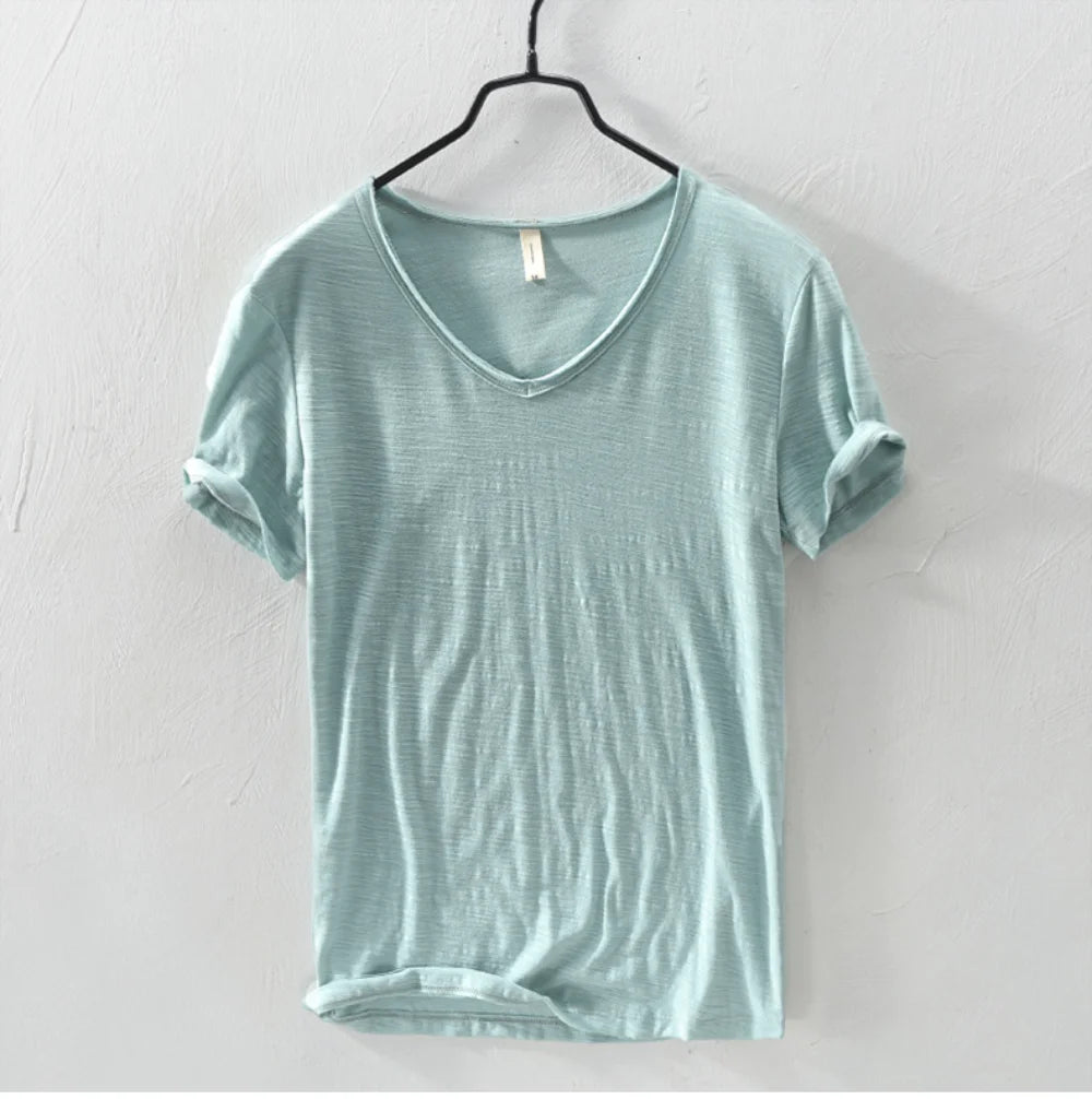 New Mens T Shirt Pure Color V Collar Short Sleeved Tops Tees Men T-Shirt 10colors slim Man T-Shirts Fitness For Male Clothes - Live Store 4U