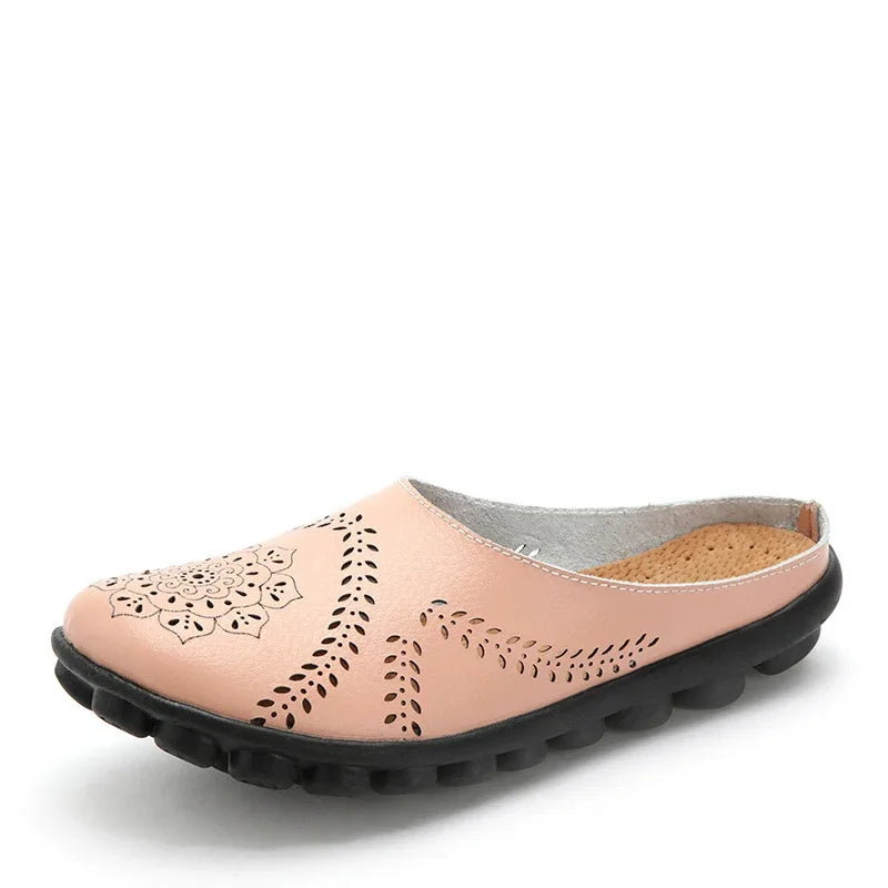 2023 Summer Shoes Woman Genuine Leather Women Flats Hollow Women's Loafers Female Solid Shoe Size 35-44 Sneakers Shoes